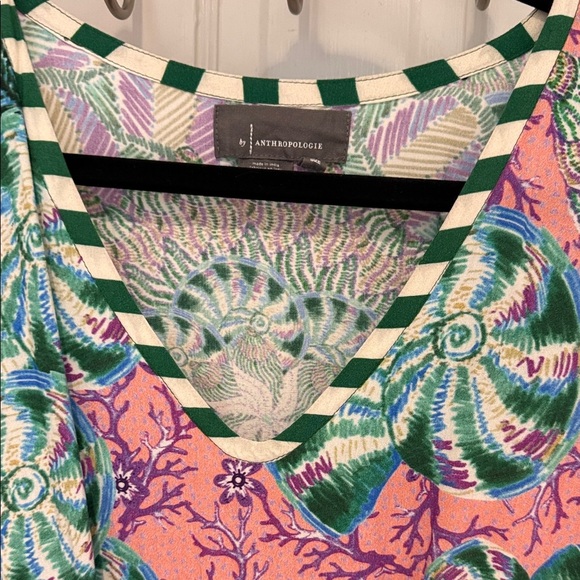 Anthropologie Caftan Scarf Maxi Dress Seashells Tie Waist Pink and Green Amazing - Picture 3 of 13